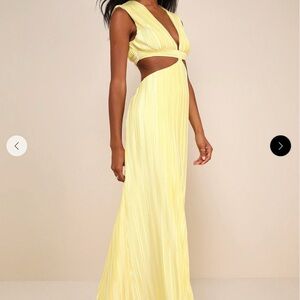 Yellow Plisse Maxi Dress with Cutout Detail